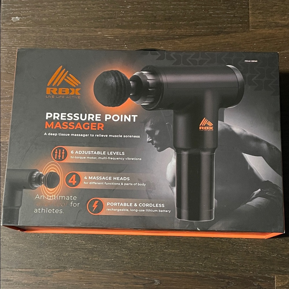 RBX Black Massage Gun with 6 Adjustable Levels, New